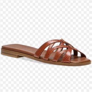 Sarah Flint Flat Leather Sandals Slip On Kim Toffee and Embossed Calf Size 39